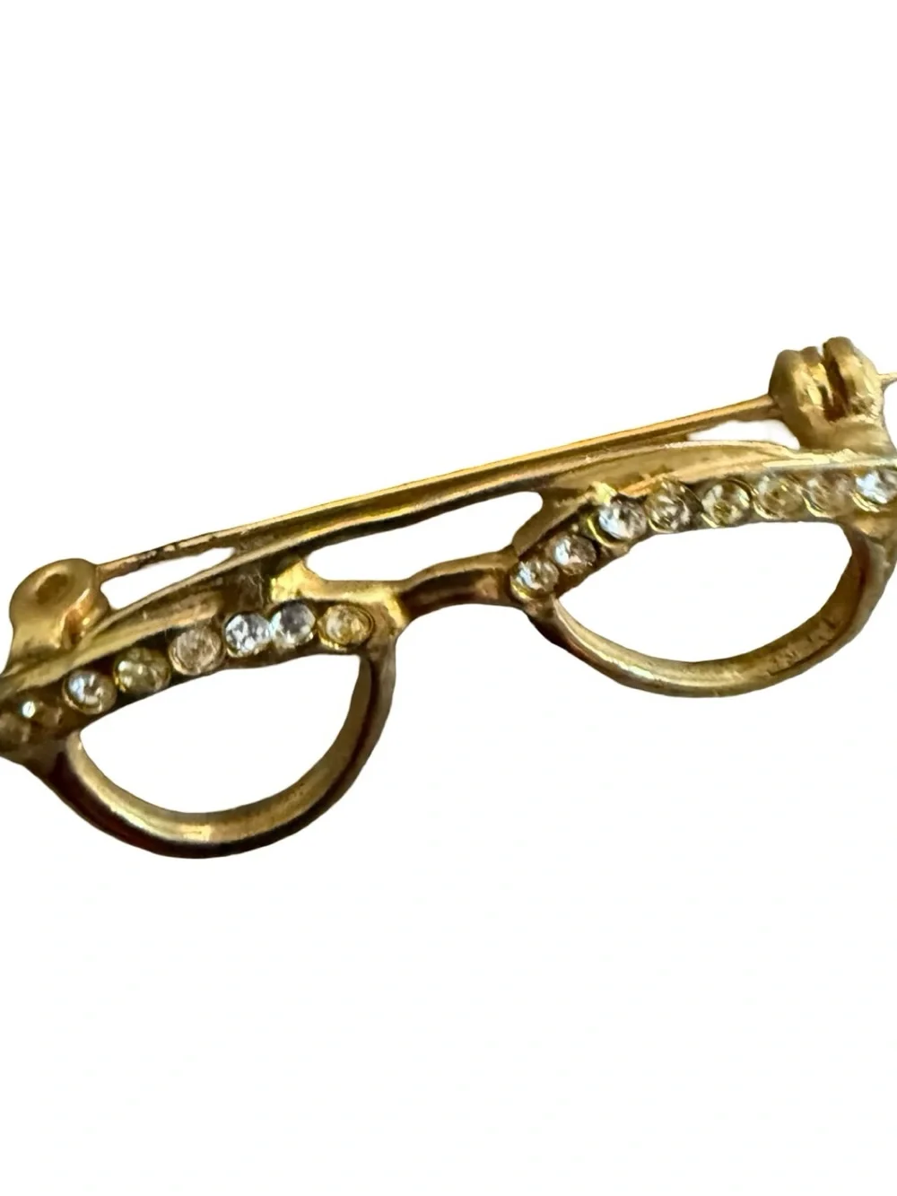 Gold Rhinestone Eyeglass Frame Brooch - Gold